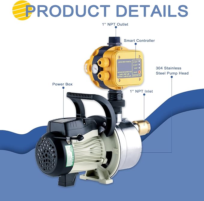 TDRFORCE 1/2 HP Water Pressure Booster Pump 110V Shallow Well Jet Pump Inline Water Transfer Pump Automatic Self Priming Irrigation Pump Household Booster Pump