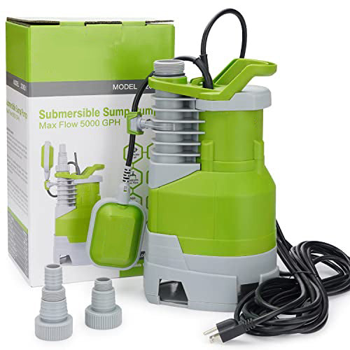 TDRFORCE 1.5HP Sump Pump Submersible High Flow 5000GPH 25ft Power Cord Manual Automatic for Water Removal from Basement Sump Pit Pools Hot Tub Spas Garden Pond