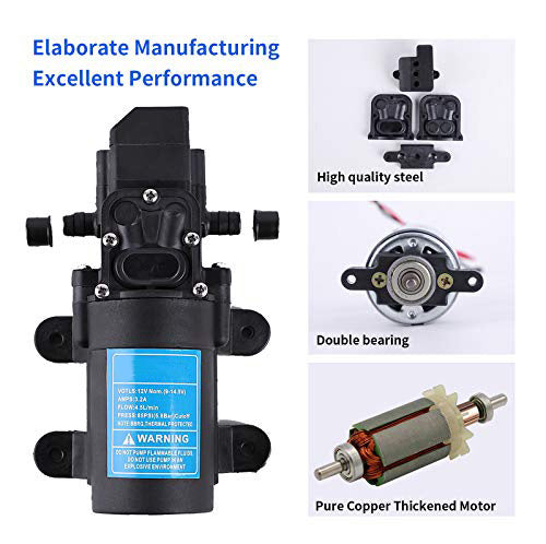 TDRFORCE 12 Volt High Pressure Pump Diaphragms,4.5 L/Min 1.2 GPM 85 PSI Adjustable for Spray,Marine,Lawn