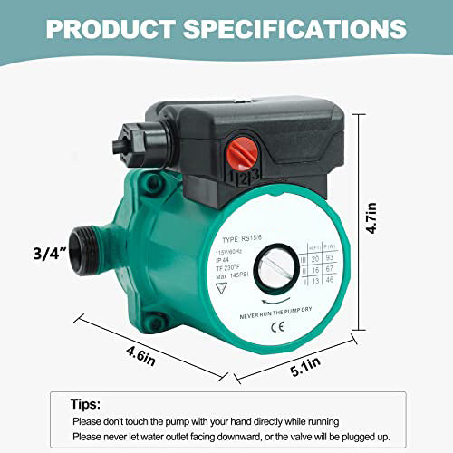 TDRFORCE 115V Hot Water Circulating Pump 3/4"NPT 3-Speed Hot Water Recirculating Pump for Solar Heater/Faucet (Green) - - Amazon.com