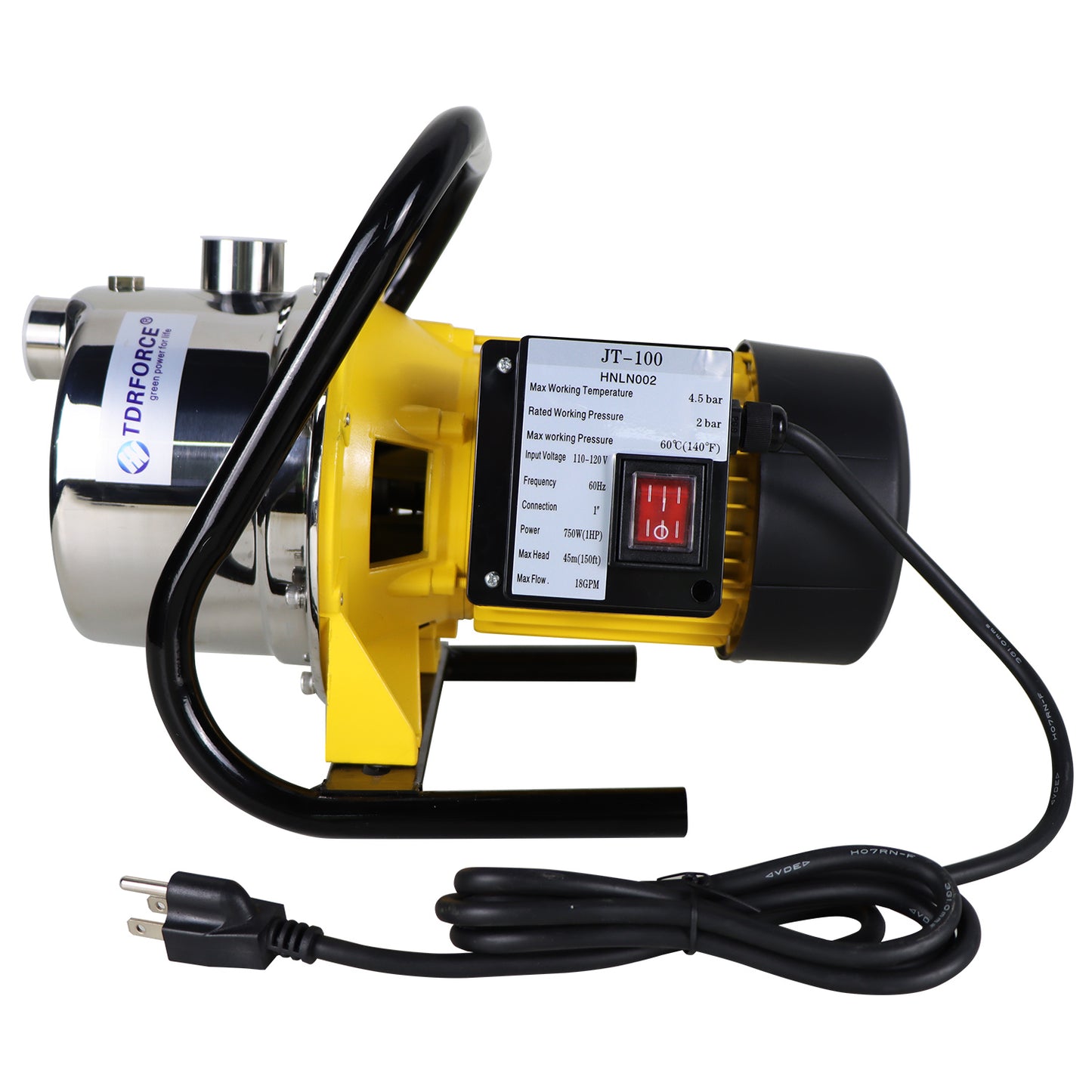 TDRFORCE 1/2 HP Shallow Well Pump,Garden Pump, Jet Pump Portable Stainless Steel Water Transfer Draining Irrigation Pump for Water Removal, Lawn Fountain Pump 960 GPH 125 Feet Height