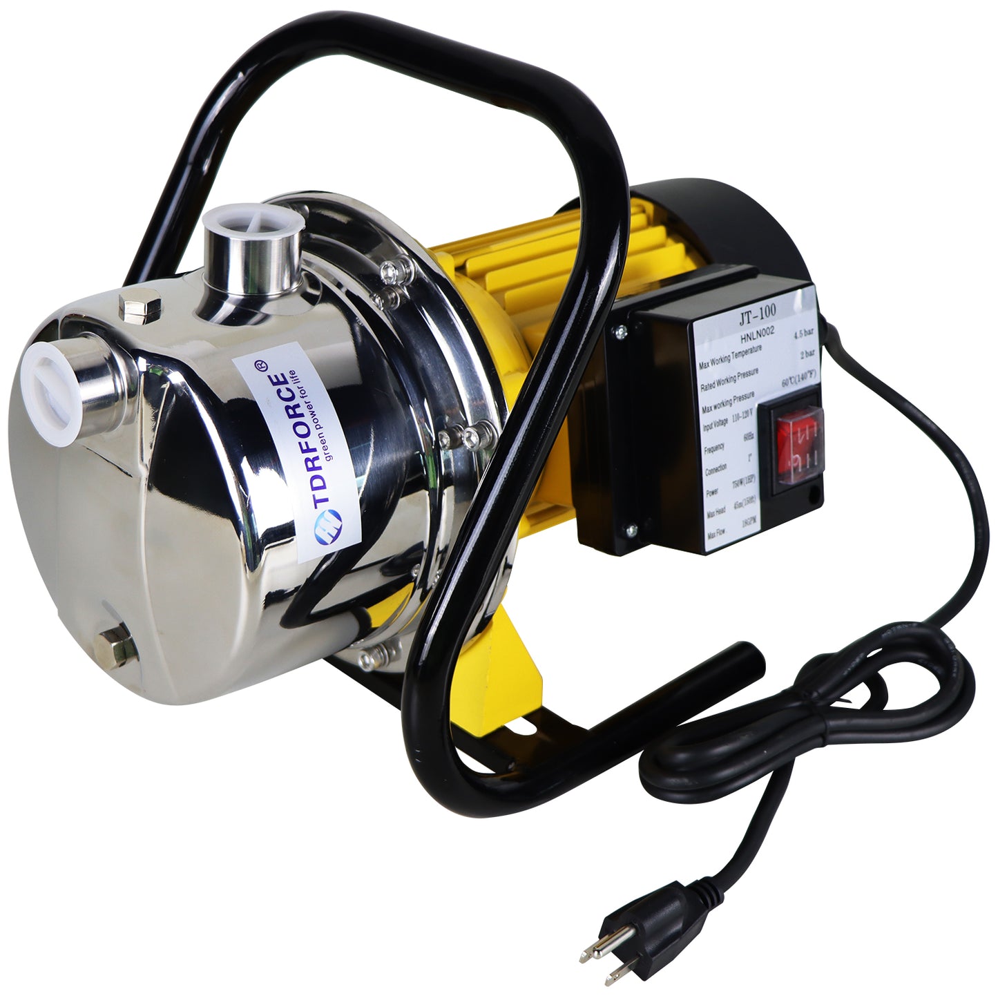 TDRFORCE 1/2 HP Shallow Well Pump,Garden Pump, Jet Pump Portable Stainless Steel Water Transfer Draining Irrigation Pump for Water Removal, Lawn Fountain Pump 960 GPH 125 Feet Height
