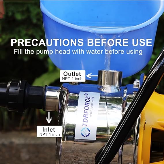 TDRFORCE 1/2 HP Shallow Well Pump,Garden Pump, Jet Pump Portable Stainless Steel Water Transfer Draining Irrigation Pump for Water Removal, Lawn Fountain Pump 960 GPH 125 Feet Height