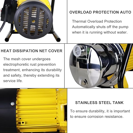 TDRFORCE 1/2 HP Shallow Well Pump,Garden Pump, Jet Pump Portable Stainless Steel Water Transfer Draining Irrigation Pump for Water Removal, Lawn Fountain Pump 960 GPH 125 Feet Height