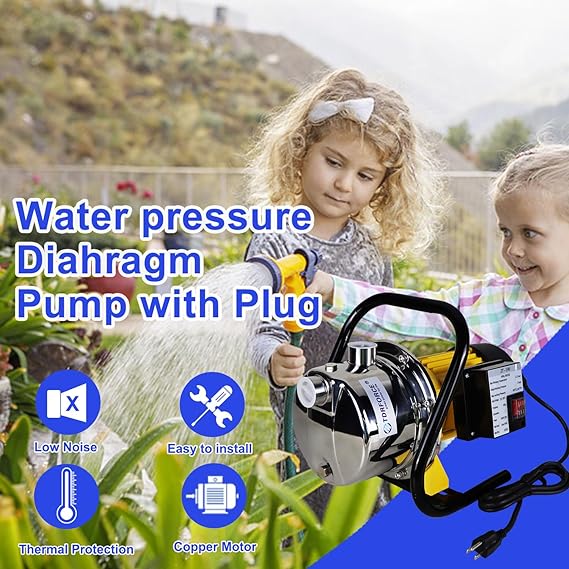 TDRFORCE 1/2 HP Shallow Well Pump,Garden Pump, Jet Pump Portable Stainless Steel Water Transfer Draining Irrigation Pump for Water Removal, Lawn Fountain Pump 960 GPH 125 Feet Height