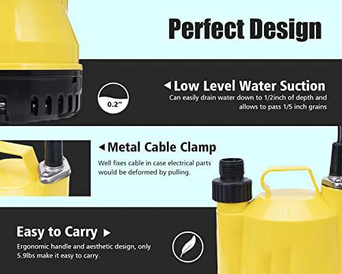 TDRFORCE 1/6HP Portable Utility Pump Submersible Small Backup Sump Pump to Drain Water from Flooding House Basement Pool Hot Tub Tankless Heater Liquids Transfer SUB 1100 : Automotive
