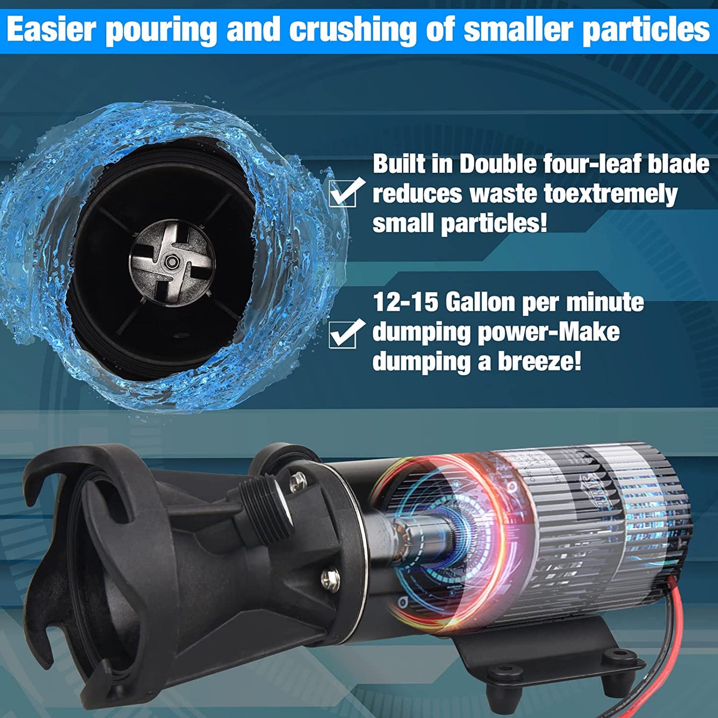 RV Macerator Pump 12V 12GPM Self-Priming Sewer Pump|Quick Release Sewage Chopper Pump|Waste Water Pump with Hoses & Clamps