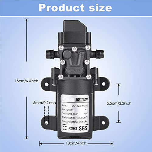 TDRFORCE 12V Water Pump 70W 6A Intelligent Self Priming Sprayer Pump 6 L/Min 0.9MPA 131 PSI for RV Camper Marine Boat Garden