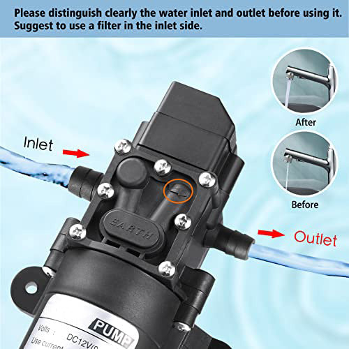 TDRFORCE 12V Water Pump 70W 6A Intelligent Self Priming Sprayer Pump 6 L/Min 0.9MPA 131 PSI for RV Camper Marine Boat Garden
