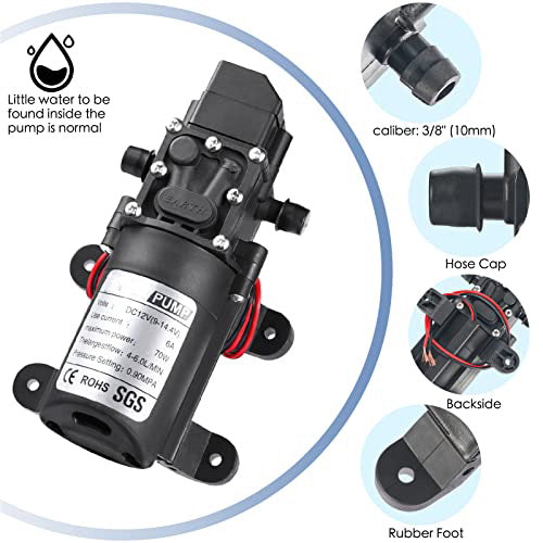 TDRFORCE 12V Water Pump 70W 6A Intelligent Self Priming Sprayer Pump 6 L/Min 0.9MPA 131 PSI for RV Camper Marine Boat Garden