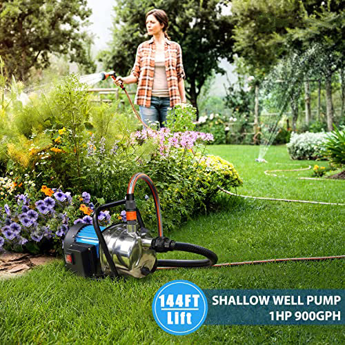TDRFORCE 1 HP Portable Stainless Steel Sprinkler Booster Pump, Electric Shallow Well Pressure Pump for Home Garden Lawn Irrigation and Water Transfer, with 1"NPT Female Thread