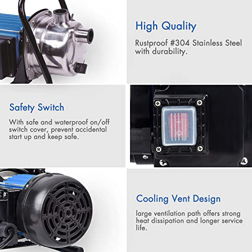 TDRFORCE 1 HP Portable Stainless Steel Sprinkler Booster Pump, Electric Shallow Well Pressure Pump for Home Garden Lawn Irrigation and Water Transfer, with 1"NPT Female Thread