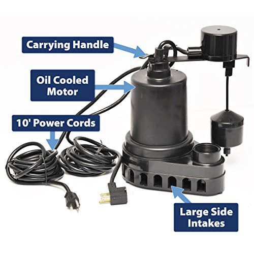 TDRFORCE 1/2 HP Thermoplastic Submersible Sump Pump with Vertical Float Switch - - Amazon.com