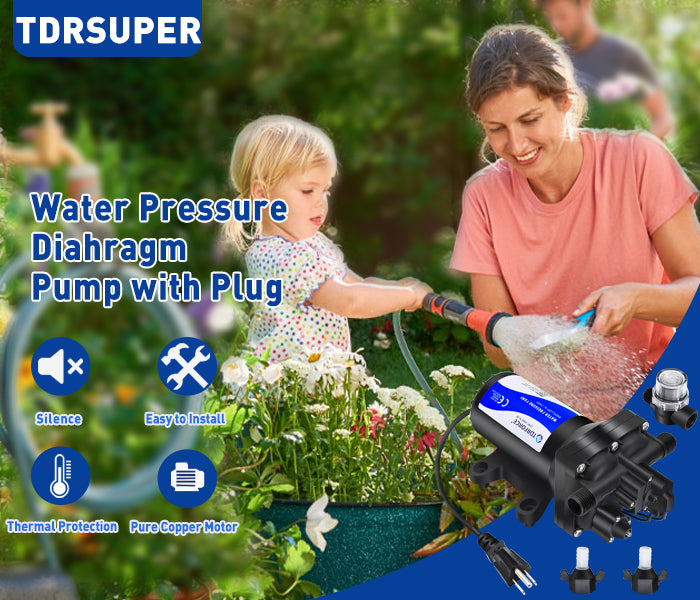 TDRFORCE Fresh Water Pump 5.5GPM Pressure Increase Booster Pump 75 PSI Transfer Pump 110V Self Priming on Demand Water Pump Diaphragm Pump Washdown Pump for Boats Inline Water Pump for Garden Hose (Model 540E)
