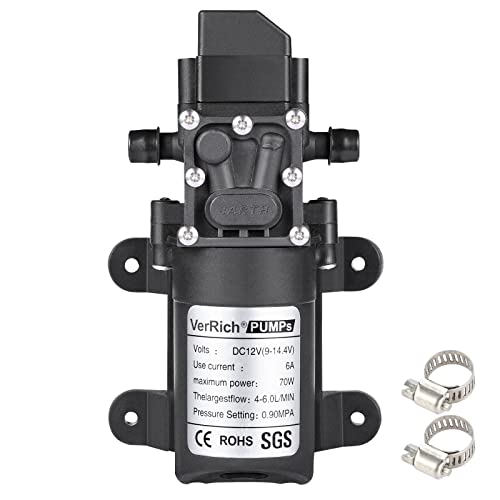 TDRFORCE 12V Water Pump 70W 6A Intelligent Self Priming Sprayer Pump 6 L/Min 0.9MPA 131 PSI for RV Camper Marine Boat Garden