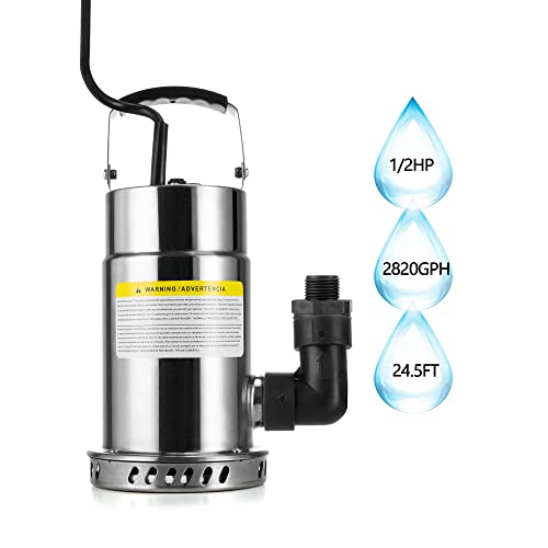 TDRFORCE Oil Free Stainless Steel Submersible Utility Pump, Water Pump, 1/2 HP, 30ft. Power Cord, Model# SUP050 : Patio, Lawn & Garden