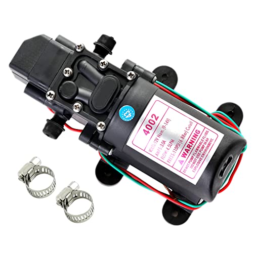 TDRFORCE 12V DC Fresh Water Pump with 2 Hose Clamps 12 Volt Diaphragm Pump Self Priming Sprayer Pump with Pressure Switch 4.5 L/Min 1.2 GPM 110 PSI Adjustable for RV Camper Marine Boat Lawn