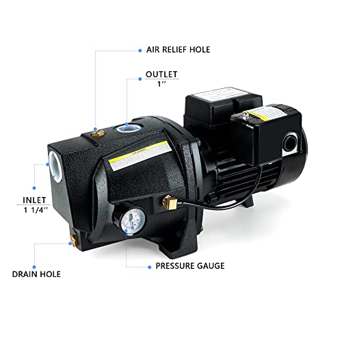 TDRFORCE 1/2 HP Cast Iron Shallow Well Jet Pump For Wells Up To 25 ft, Shallow Well Water Pump