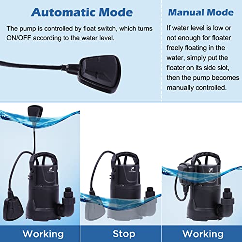 TDRFORCE 1/3HP Utility Pump 2300GPH Submersible Sump Pump, Drain Clean Water for Basement Flood Cellar Pool Pond Garden and Hot Tub
