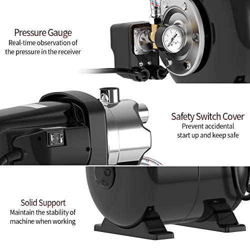 TDRFORCE 1.6 HP Shallow Well Pump with Pressure Tank 1030GPH Stainless Steel Jet Pump Automatic Booster System