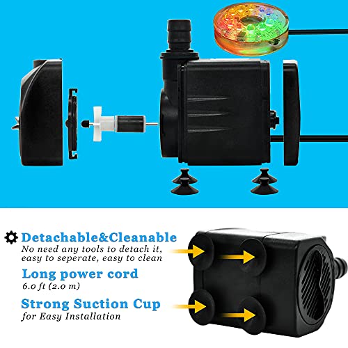 TDRFORCE 10Watt 160 GPH Submersible Fountain Pump wiht LED Light for Water Feature, Outdoor Pond, Aquarium fish tanks, Home Décor Fountain
