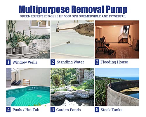TDRFORCE 1.5HP Sump Pump Submersible High Flow 5000GPH 25ft Power Cord Manual Automatic for Water Removal from Basement Sump Pit Pools Hot Tub Spas Garden Pond