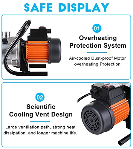 TDRFORCE 1.6HP Water Pump Electric - 850GPH Stainless Steel Water Transfer Pump, 66PSI Shallow Well Lawn Sprinkler Booster Irrigation Garden Pump