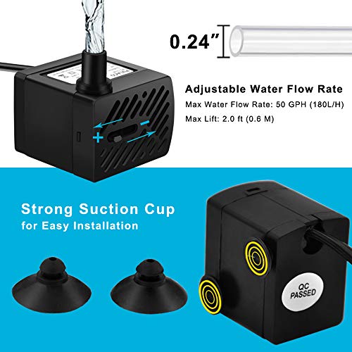TDRFORCE 50GPH 3W Mini Submersible Water Pump for Aquariums, Fish Tank, Pond, Fountain, Hydroponics : Pet Supplies