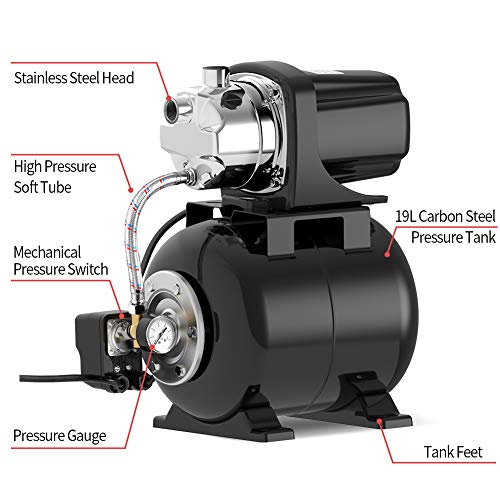TDRFORCE 1.6 HP Shallow Well Pump with Pressure Tank 1030GPH Stainless Steel Jet Pump Automatic Booster System
