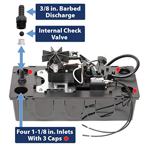 TDRFORCE 65 GPH 1/50 HP Automatic Condensate Pump with Safety Switch and 20 Ft. Tubing for HVAC, Dehumidifier, Furnace, Air Conditioner, Max Head 18 ft, Black : Everything Else