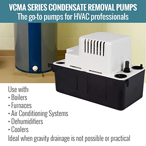 TDRFORCE 115 Volt, 80 GPH, 1/30 HP Automatic Condensate Removal Pump with Safety Switch, White/Black
