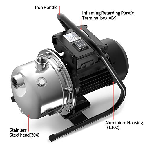 TDRFORCE 1.6 HP Shallow Well Pump Garden Pump,Portable Water Transfer Draining Irrigation Pump for Water Removal, Lawn Fountain Pump