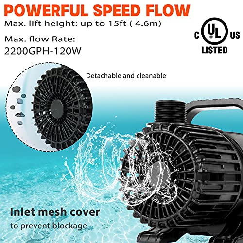 TDRFORCE (2200GPH-120W,UL listed) PS- High Flow Submersible Water Pump - Pond Pump - Submersible Pump - Water Fountain Pump - Aquarium Pump,PS-2200 : Pet Supplies