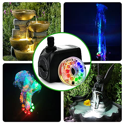 TDRFORCE 10Watt 160 GPH Submersible Fountain Pump wiht LED Light for Water Feature, Outdoor Pond, Aquarium fish tanks, Home Décor Fountain