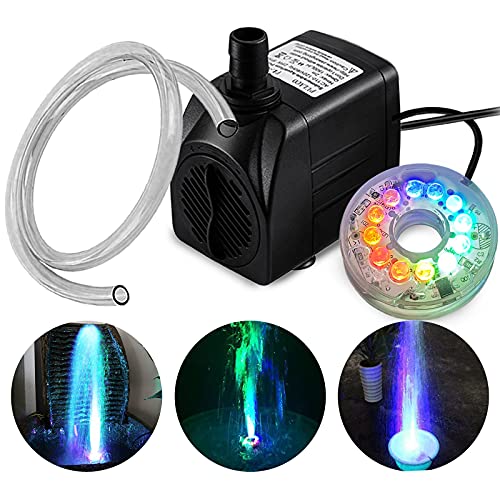 TDRFORCE 10Watt 160 GPH Submersible Fountain Pump wiht LED Light for Water Feature, Outdoor Pond, Aquarium fish tanks, Home Décor Fountain