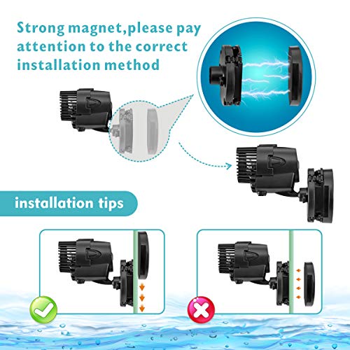 TDRFORCE 360°Adjustable Ultra-silence Magnetic Mount Suction Submersible Powerhead Pump,530GPH Flow For Freshwater or Saltwater Fish Tank