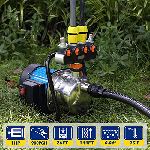 TDRFORCE 1 HP Portable Stainless Steel Sprinkler Booster Pump, Electric Shallow Well Pressure Pump for Home Garden Lawn Irrigation and Water Transfer, with 1"NPT Female Thread