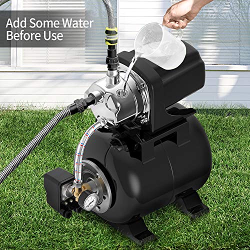 TDRFORCE 1.6 HP Shallow Well Pump with Pressure Tank 1030GPH Stainless Steel Jet Pump Automatic Booster System