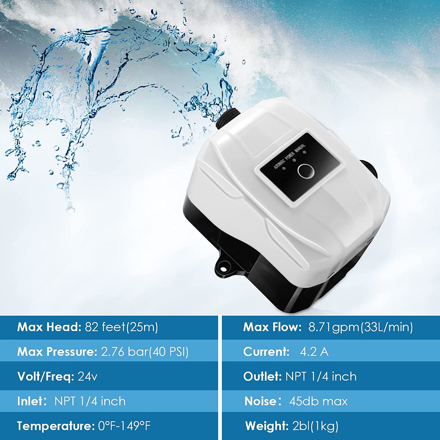 TDRFORCE 8.7GPM Water Pressure Booster Pump for Home Shower Water Pump, Industrial Water Pressure Pump with Flow Switch for RV Bathroom Sprinkler Showers 82FT 110V (100w)