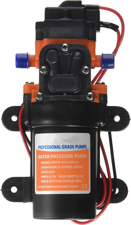 TDRFORCE 12V 1.2 GPM 35 PSI Water Pressure Diaphragm Pump