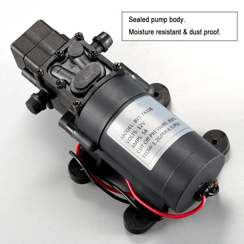 TDRFORCE 12V DC Fresh Water Pump with 2 Hose Clamps 12 Volt Diaphragm Pump Self Priming Sprayer Pump with Pressure Switch 4.5 L/Min 1.2 GPM 80 PSI Adjustable for RV Camper Marine Boat Lawn