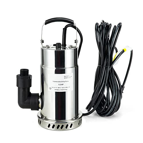 TDRFORCE Oil Free Stainless Steel Submersible Utility Pump, Water Pump, 1/2 HP, 30ft. Power Cord, Model# SUP050 : Patio, Lawn & Garden