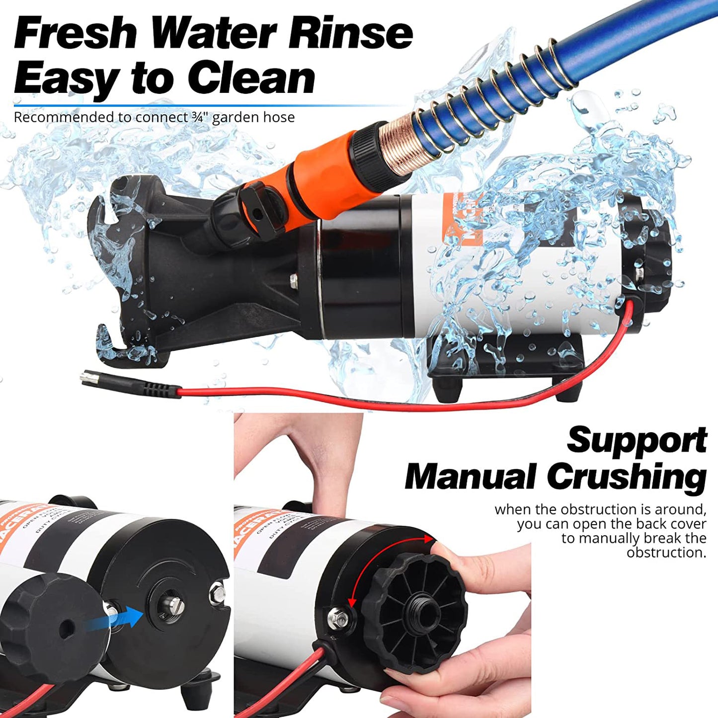 RV Macerator Pump 12V 12GPM Self-Priming Sewer Pump|Quick Release Sewage Chopper Pump|Waste Water Pump with Hoses & Clamps