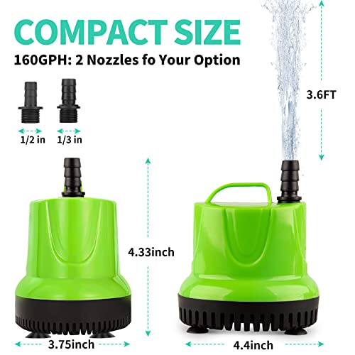 TDRFORCE 160 GPH 12W Submersible Water Pump for Pond Aquarium Hydroponics Fish Tank Fountain Waterfall : Everything Else