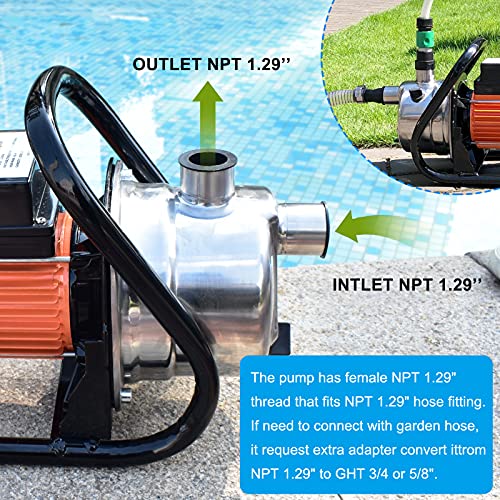 TDRFORCE 1.6HP Water Pump Electric - 850GPH Stainless Steel Water Transfer Pump, 66PSI Shallow Well Lawn Sprinkler Booster Irrigation Garden Pump